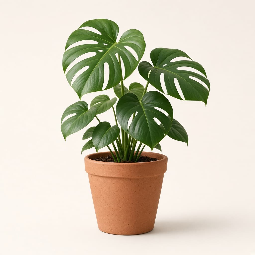 Potted monstera plant in a terracotta pot