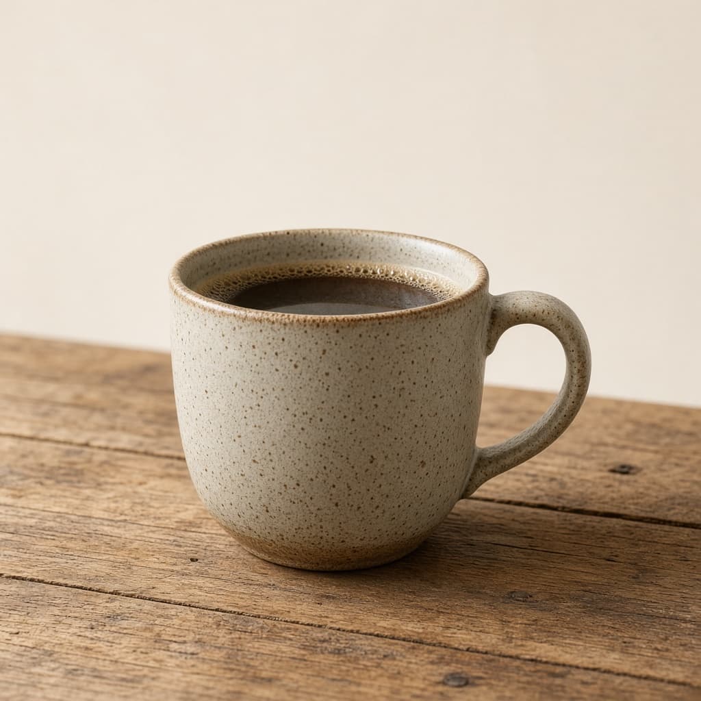 Ceramic coffee mug on a wooden table